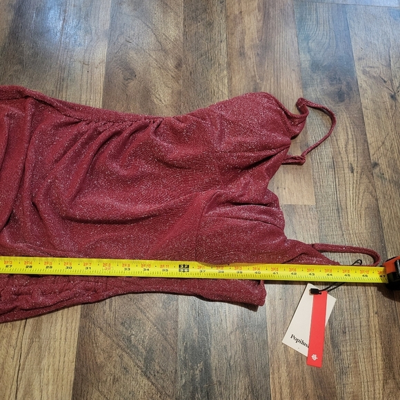 Popilush Red Shapewear Cocktail Shimmer Bodycon Side Slit Midi Dress Size Small - Picture 7 of 12